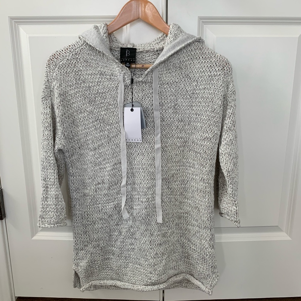 New Bobeau Gray Knit chunky knit sweater w/ hood